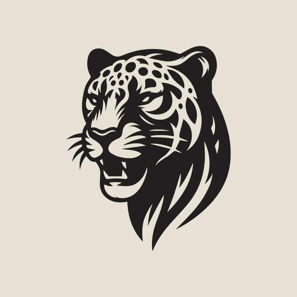 Vector image of a tiger head on a light background. Black and white illustration.