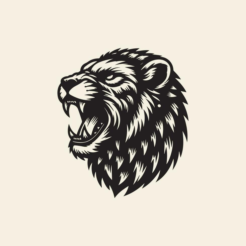 Lion head vector illustration on white background. Wild animal mascot.