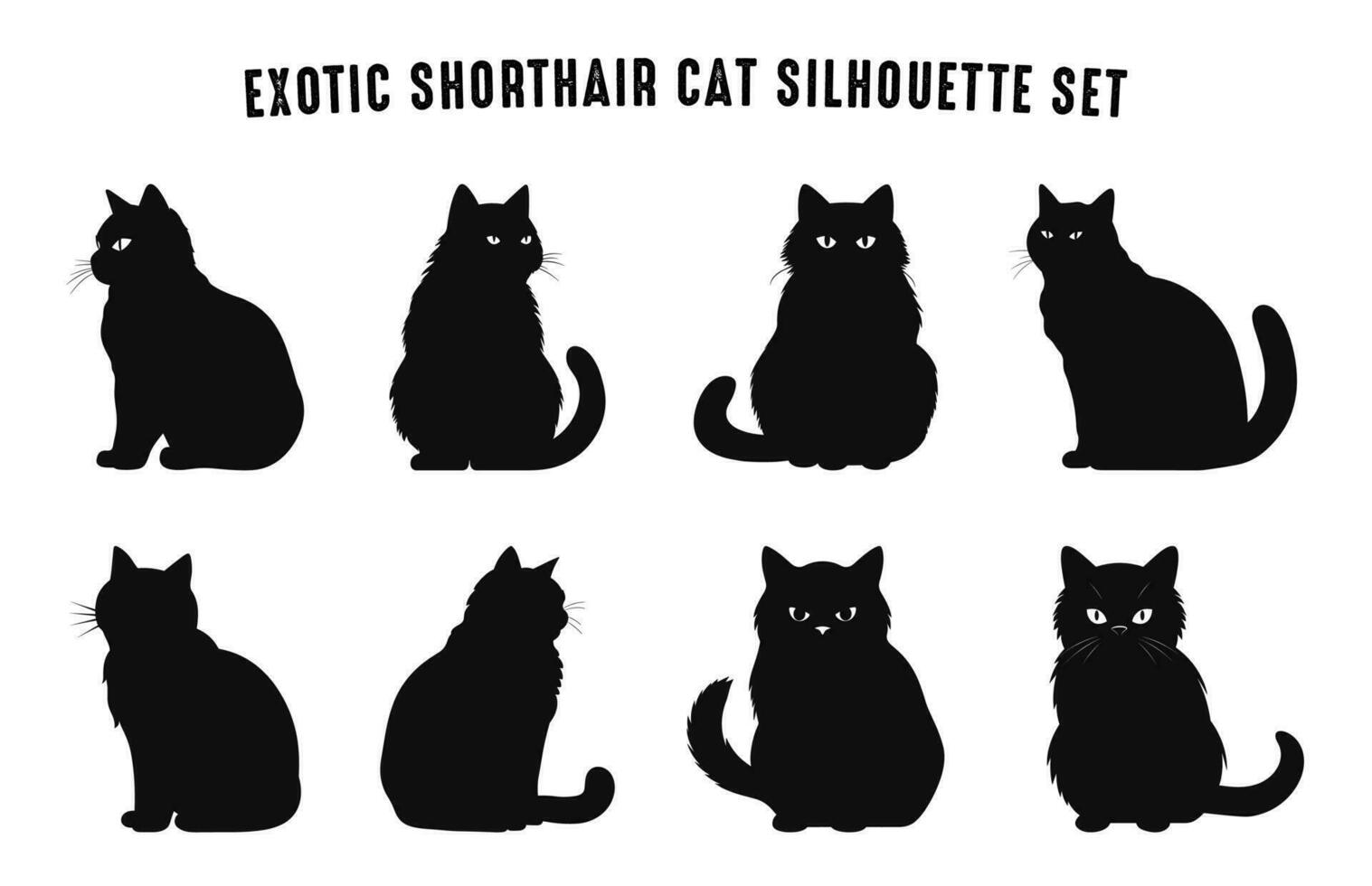 Exotic Shorthair Cat Breed Silhouettes Vector Set, Black Cats Silhouette collection
