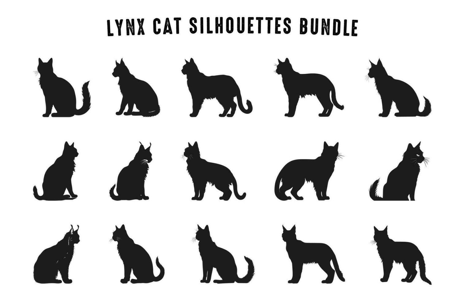 Lynx Cat Silhouettes Vector Set, Black Cats Silhouette collection