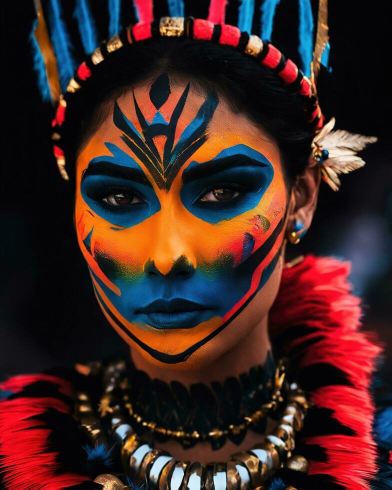 AI generated Portrait of a beautiful young woman with face art. Colorful make up. ai generative photo
