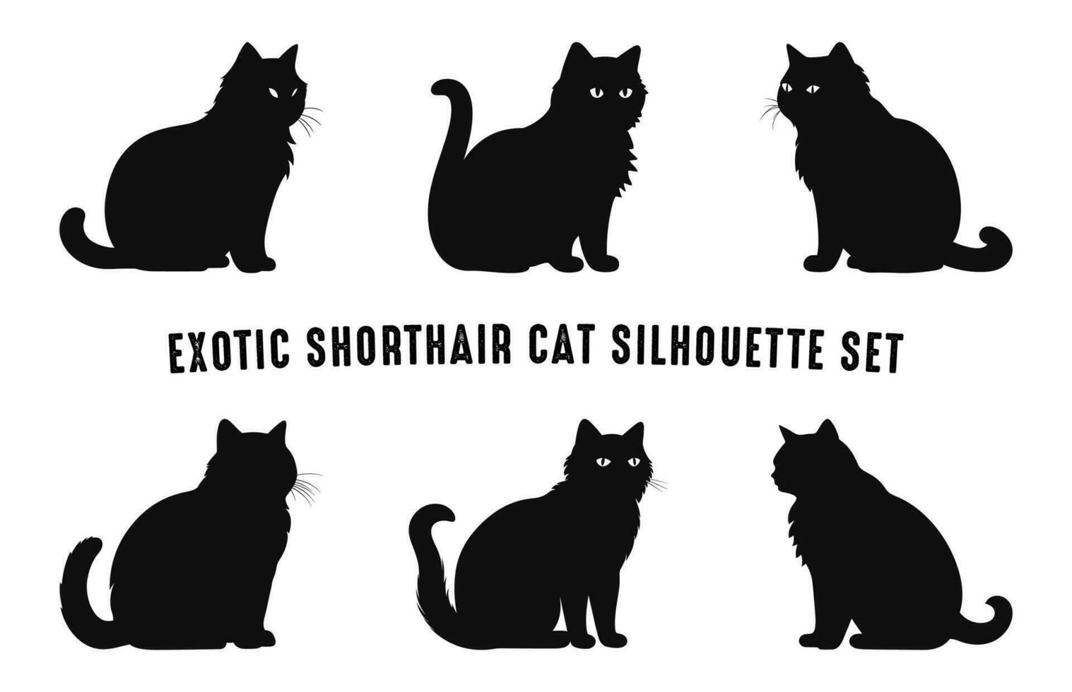 Exotic Shorthair Cat Breed Silhouettes Vector Set free