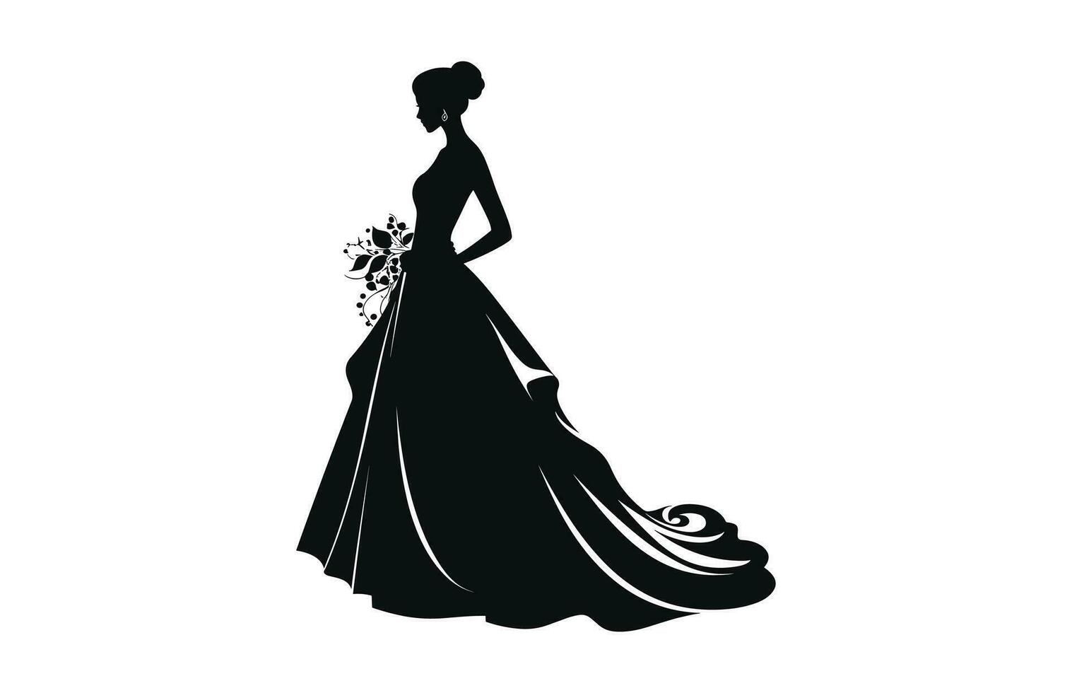 A Bride black silhouette vector art isolated on a white background