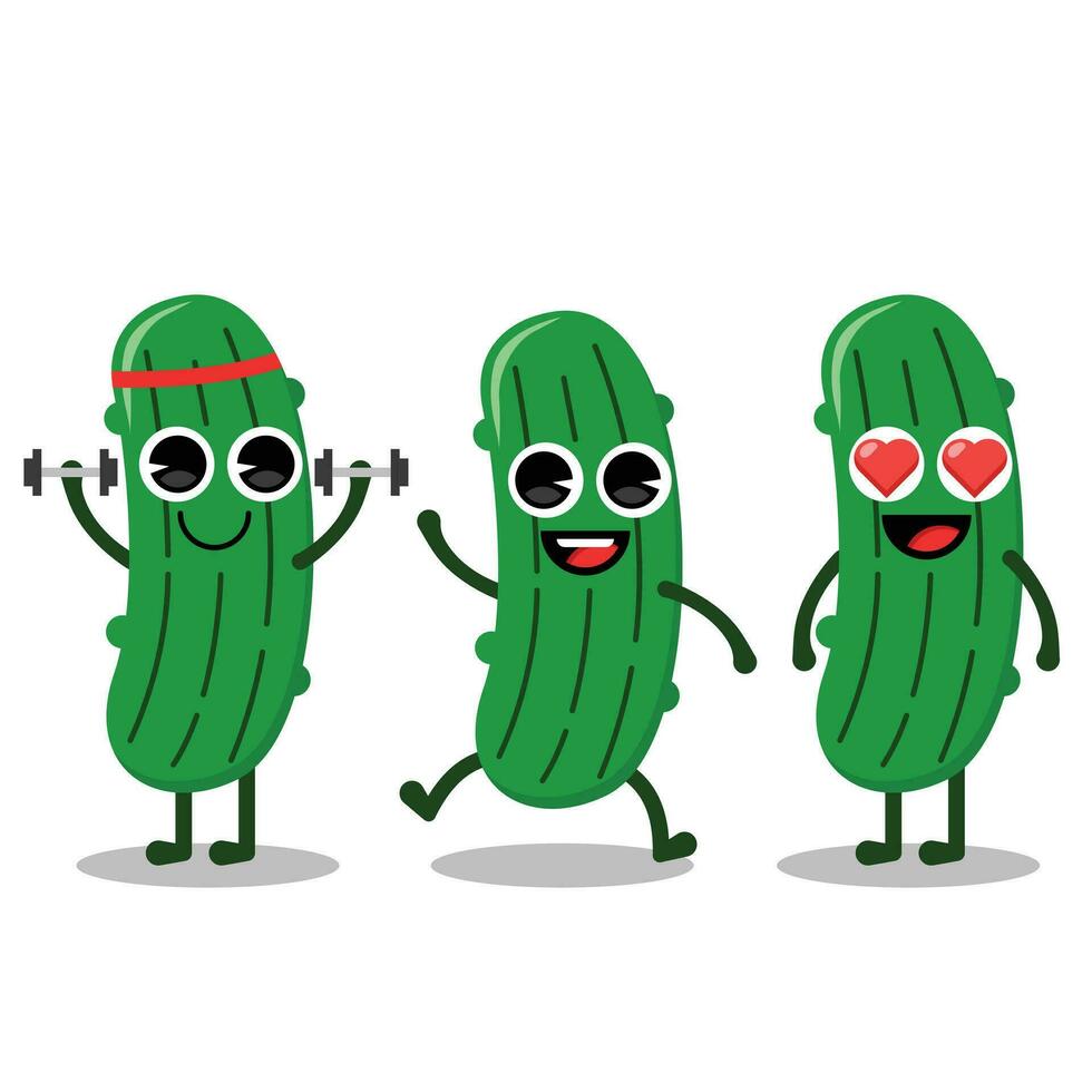 Flat Kawaii Cute Pickle Mascot Character Expression Set. Flat Vector Illustration.