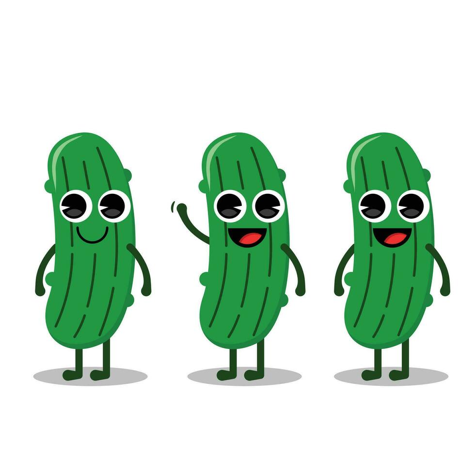 Flat Kawaii Cute Pickle Mascot Character Expression Set vector