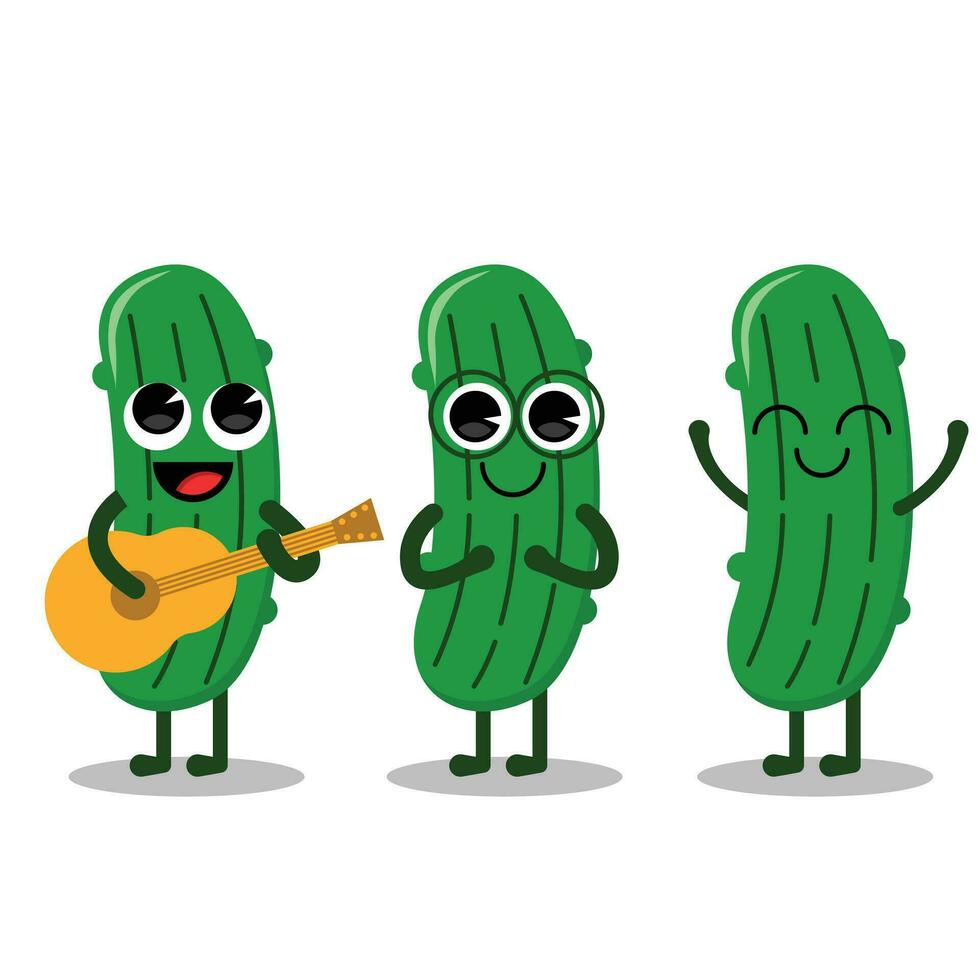 Flat Kawaii Cute Pickle Mascot Character Expression Set. Flat Vector Illustration.