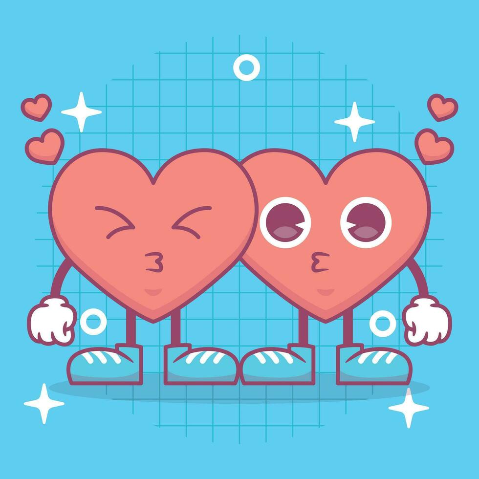 Heart Couple funny cartoon character. Happy valentine's day concept. Romantic mascot. flat Vector illustration.