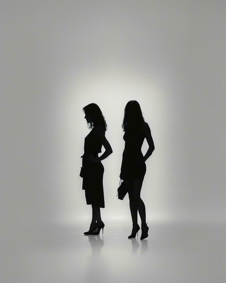 AI generated Silhouette of three women in black and white dresses, studio shot. ai generative photo