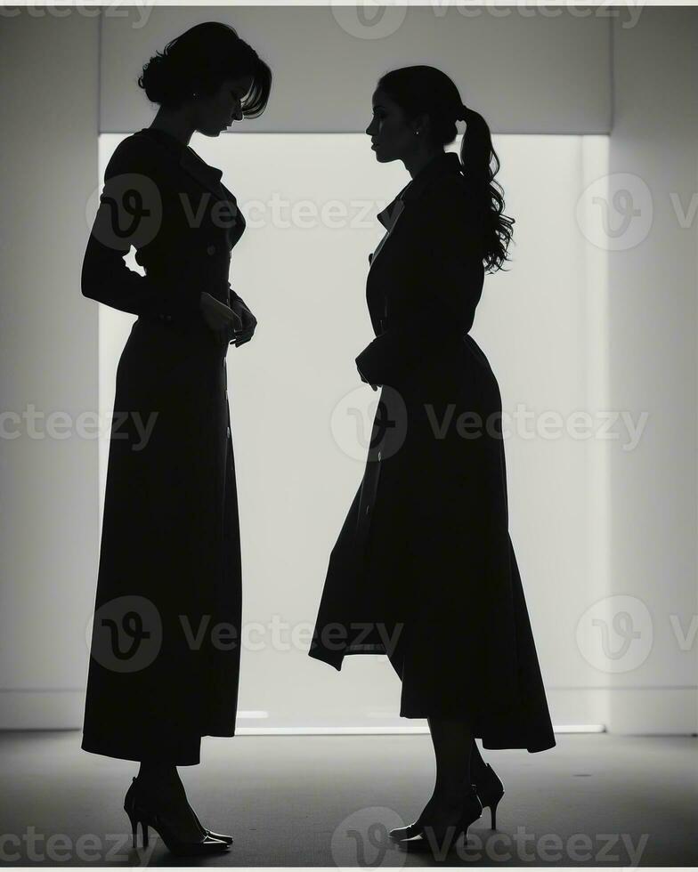 AI generated Silhouette of three women in black and white dresses, studio shot. ai generative photo