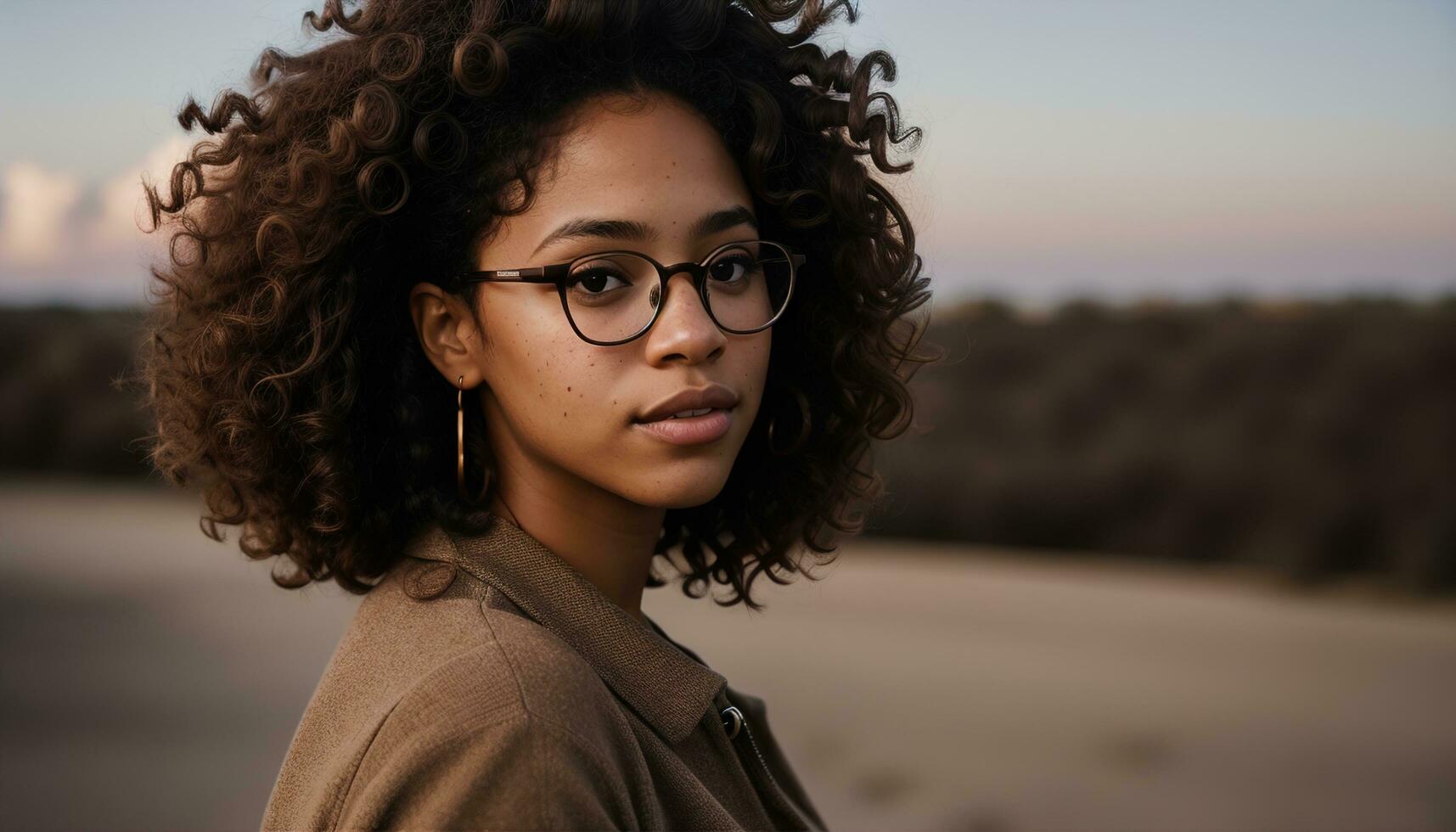 AI generated Portrait of a beautiful young african american woman in eyeglasses outdoors. ai generative photo
