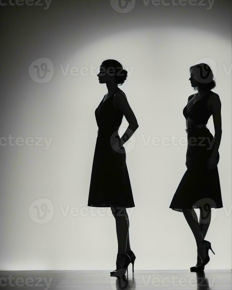 AI generated Silhouette of three women in black and white dresses, studio shot. ai generative photo