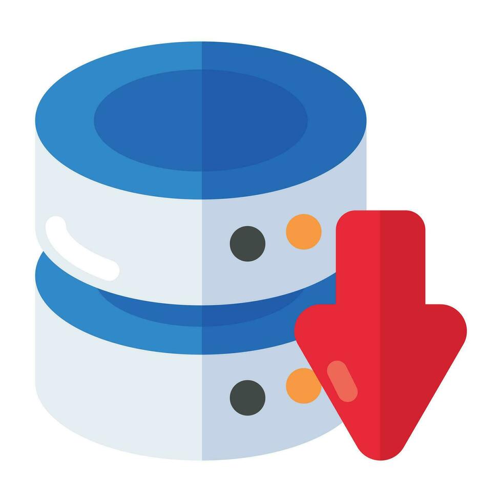 An icon design of database download, data rack with downward arrow vector