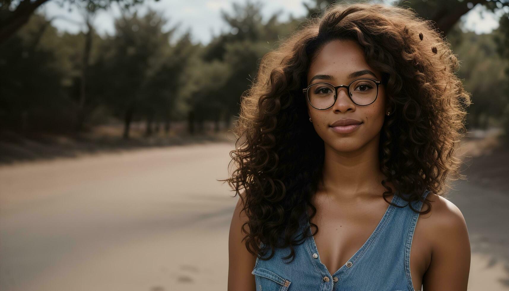 AI generated Portrait of a beautiful young african american woman in eyeglasses outdoors. ai generative photo