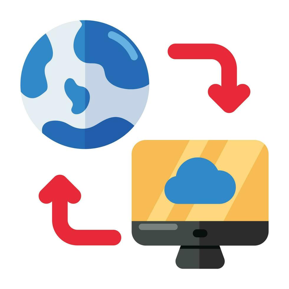 An flat design icon of cloud monitor, cloud with lcd vector