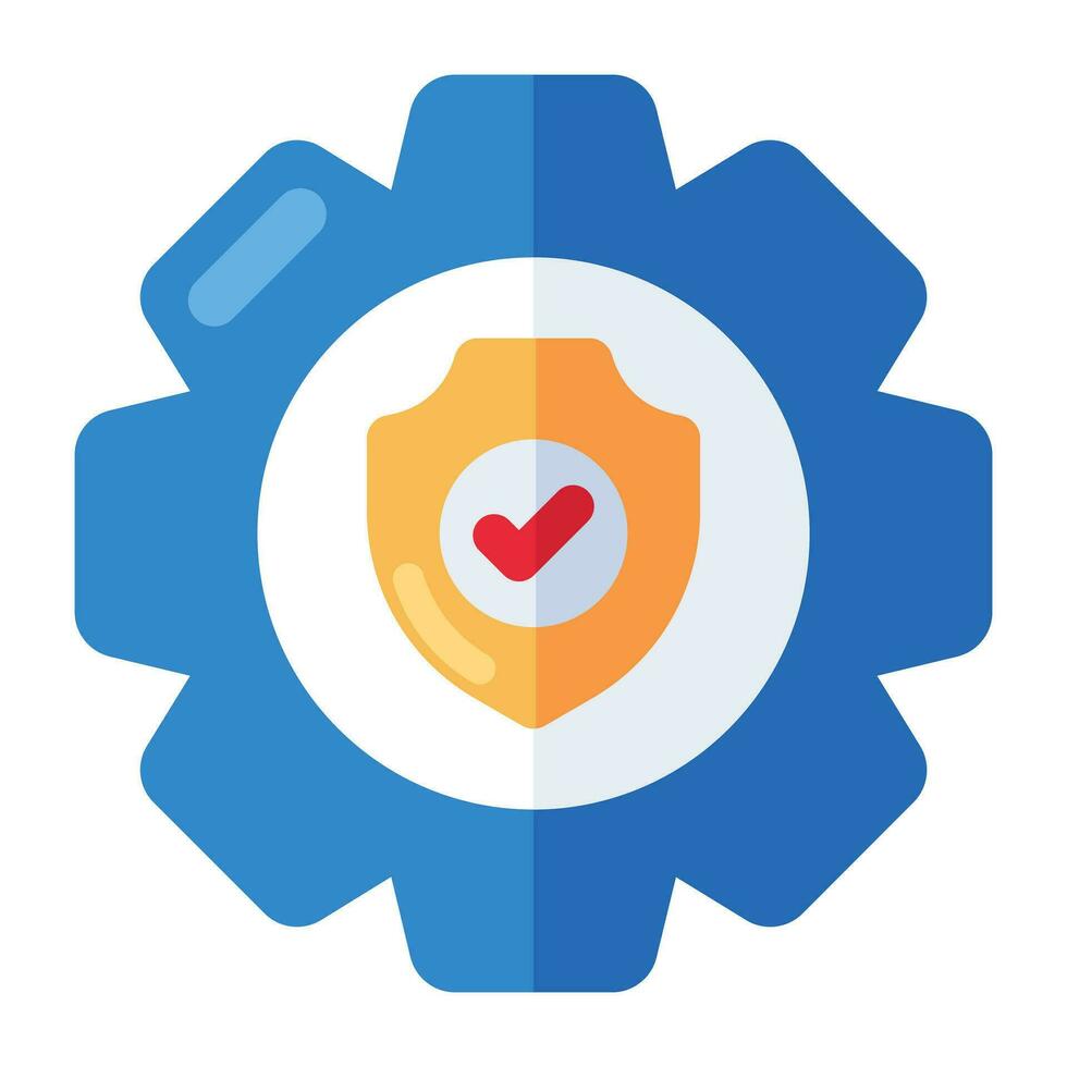 Shield inside gear, icon of security setting vector