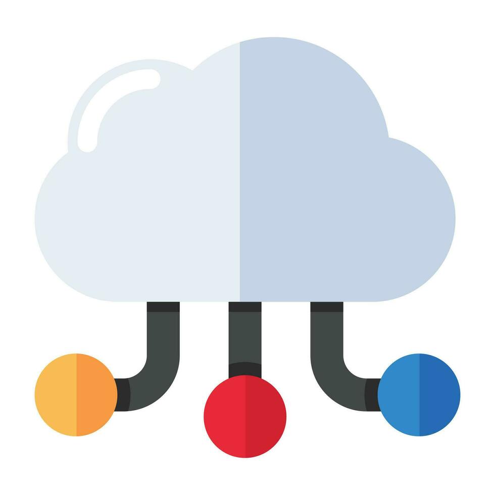 un icono de diseño plano de la red en la nube vector