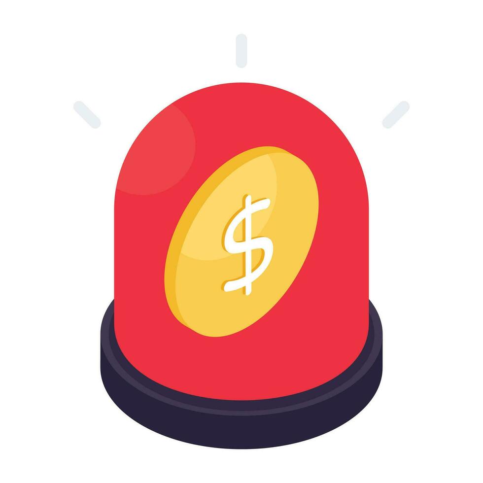 Revolving red light with dollar icon, vector design of financial siren