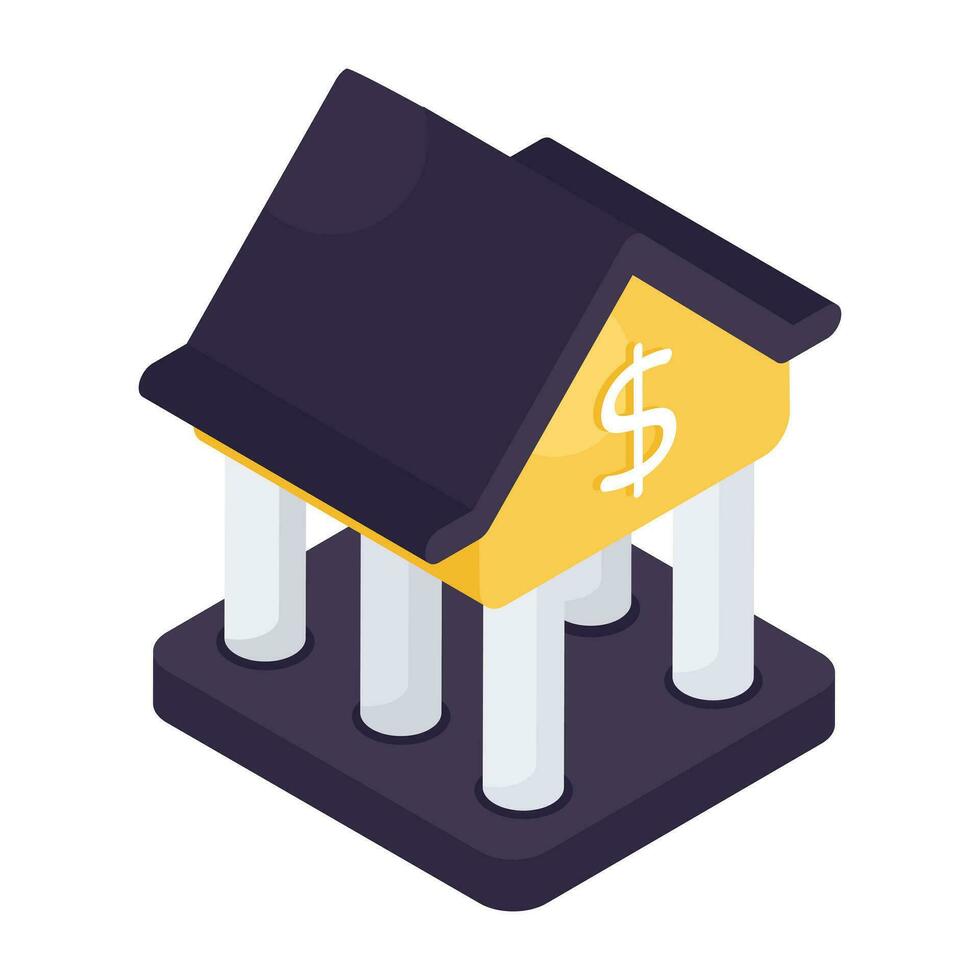 Isometric design icon of bank building vector