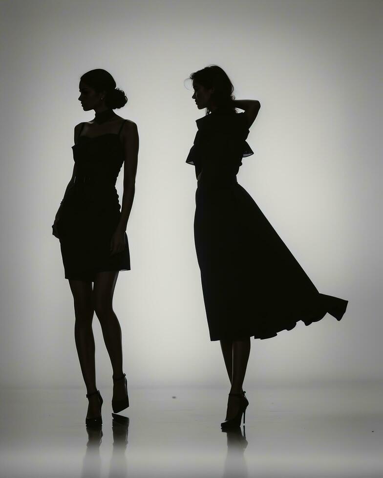 AI generated Silhouette of three women in black and white dresses, studio shot. ai generative photo