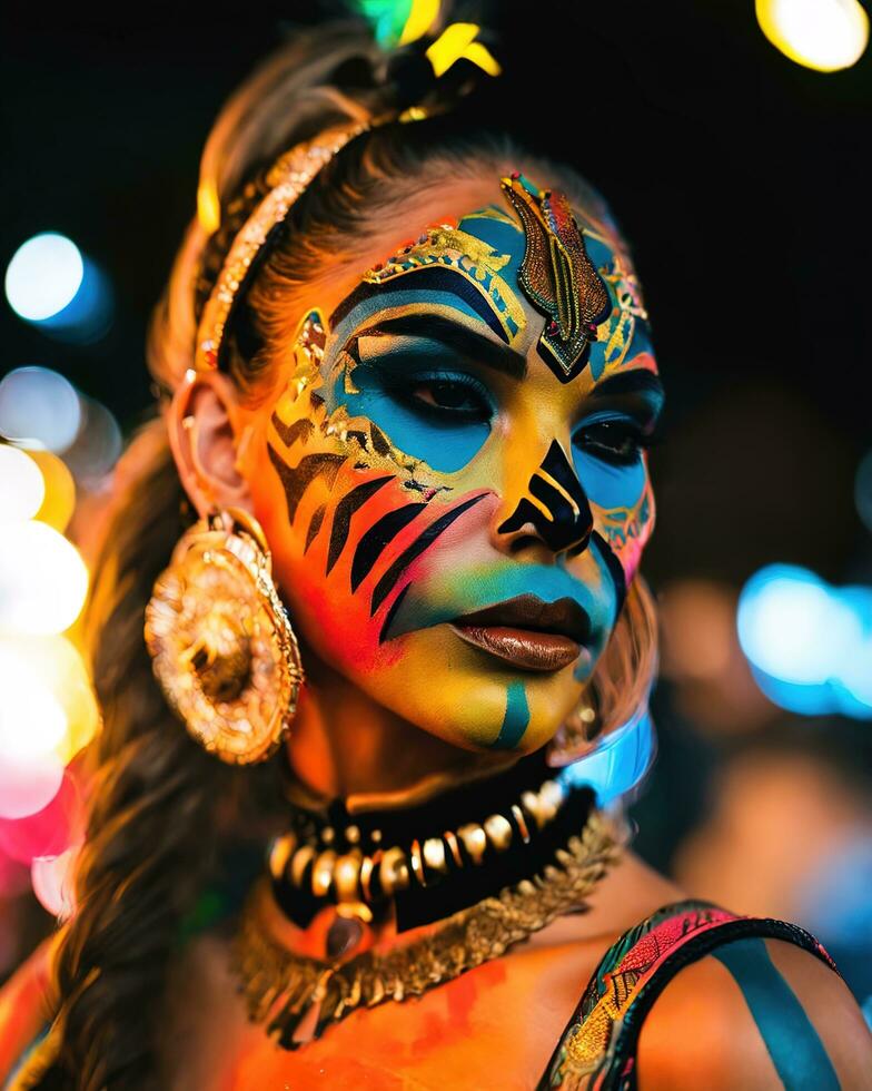 AI generated Portrait of a beautiful young woman with face art. Colorful make up. ai generative photo