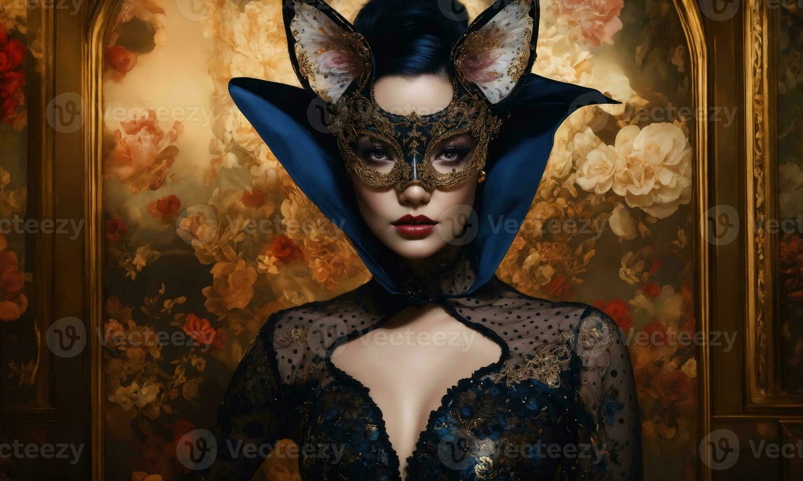 AI generated Fashion shot of a beautiful woman in a carnival mask. ai generative. ai generative photo