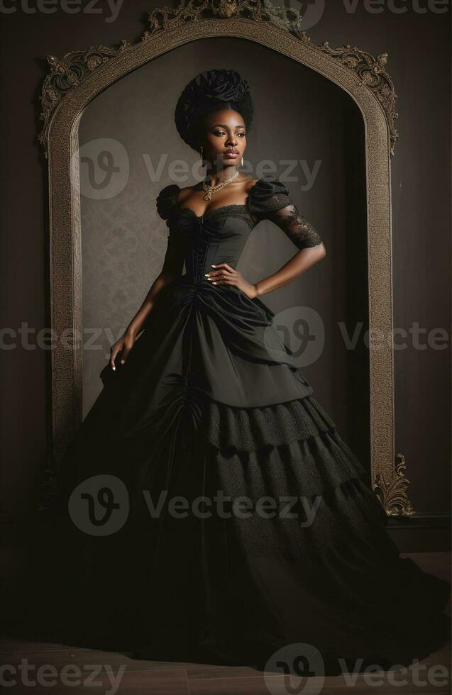 AI generated Beautiful african american woman wearing black dress and jewellery. ai generative. ai generative photo