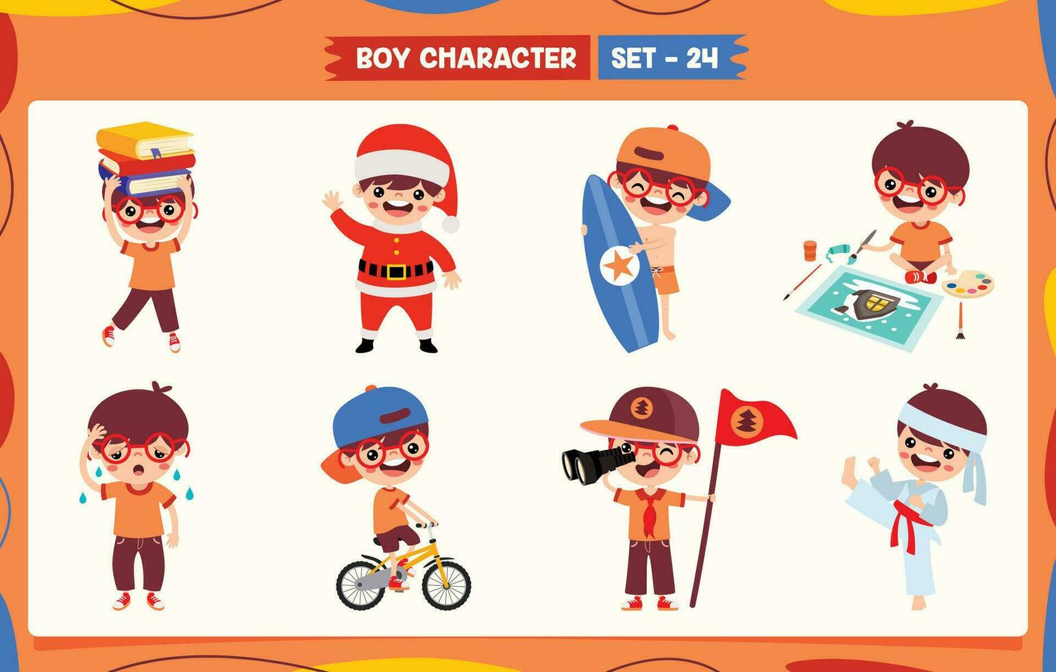 Cartoon Boy Doing Various Activities vector