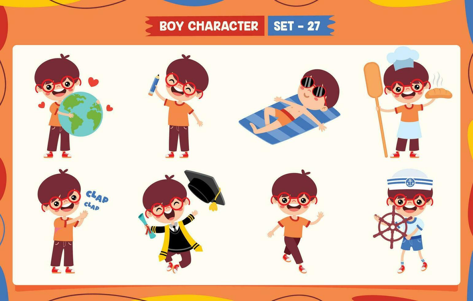 Cartoon Boy Doing Various Activities vector