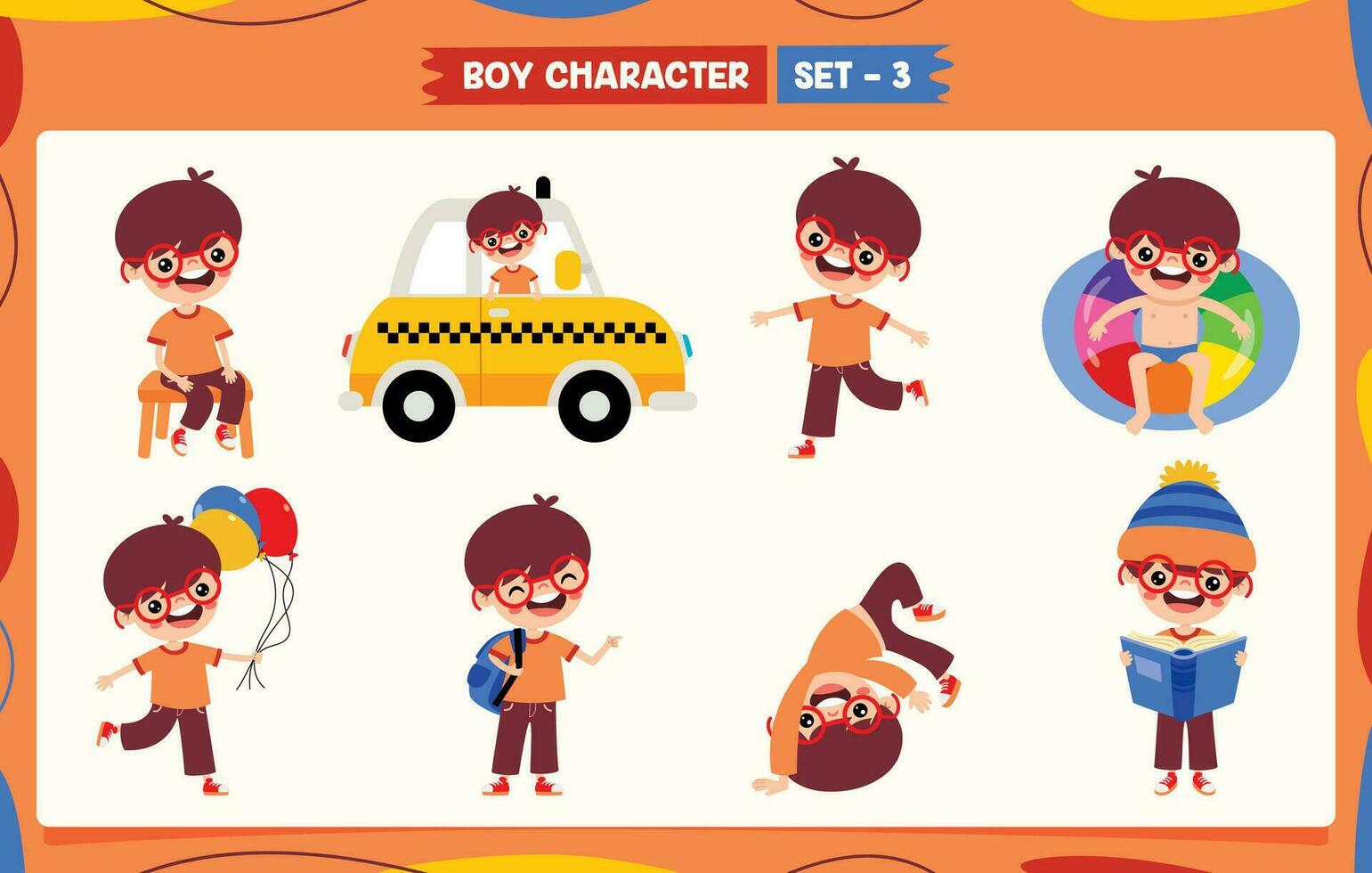 Cartoon Boy Doing Various Activities vector