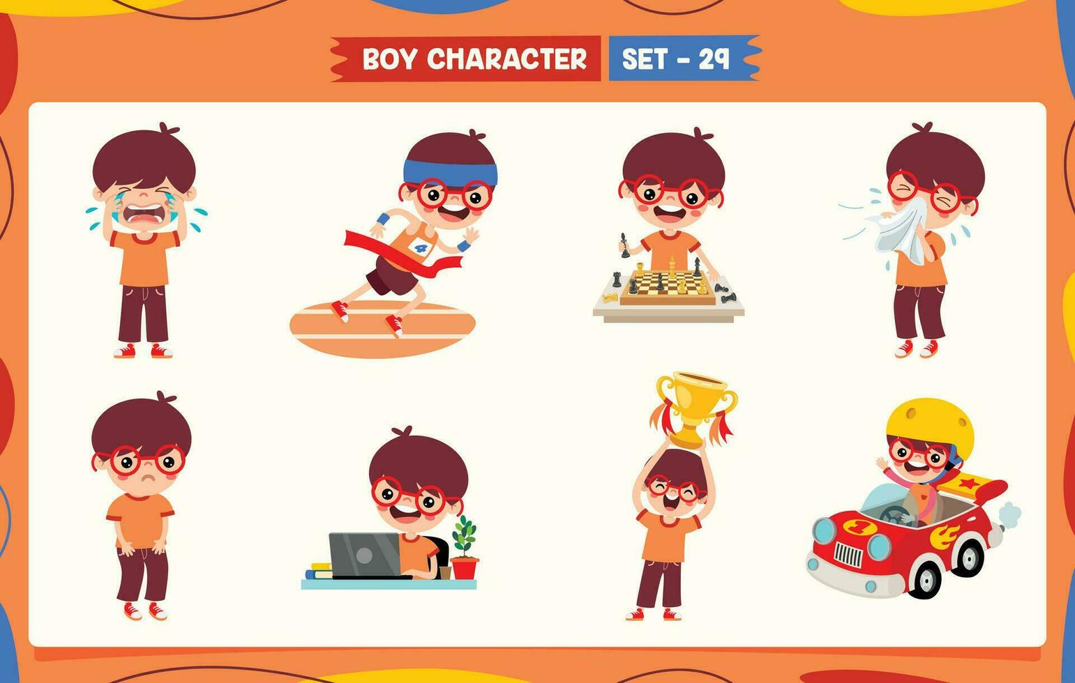 Cartoon Boy Doing Various Activities vector