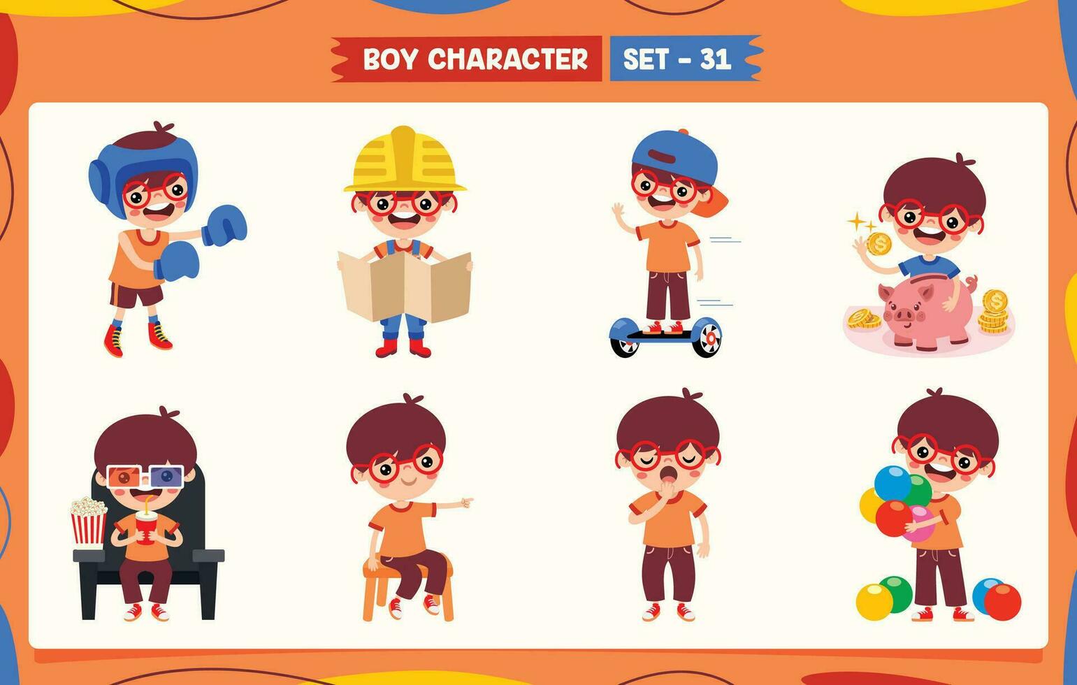 Cartoon Boy Doing Various Activities vector