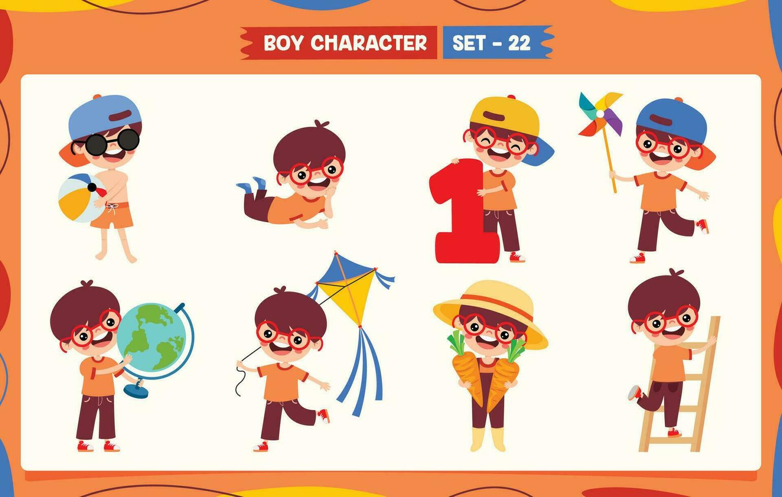 Cartoon Boy Doing Various Activities vector