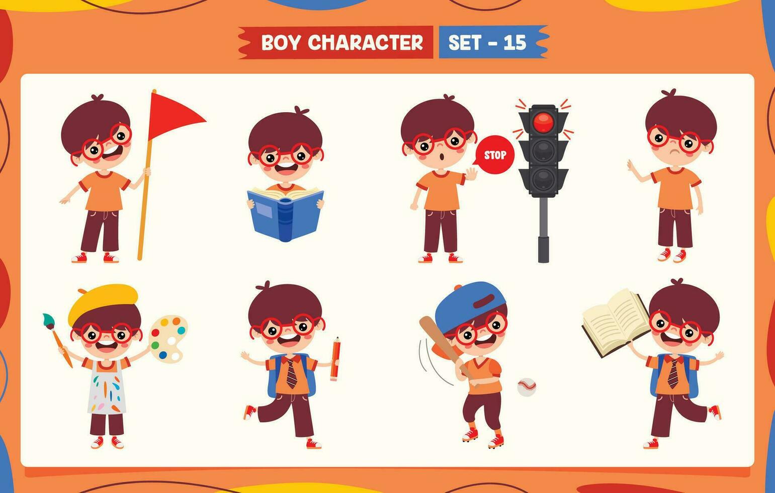 Cartoon Boy Doing Various Activities vector