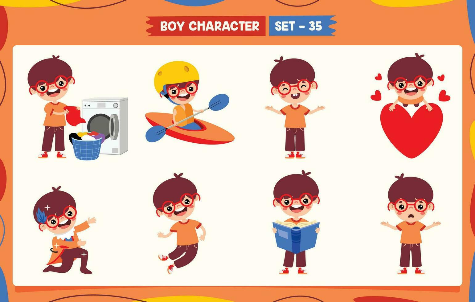 Cartoon Boy Doing Various Activities vector