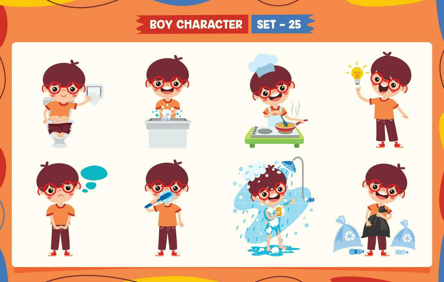 Cartoon Boy Doing Various Activities vector