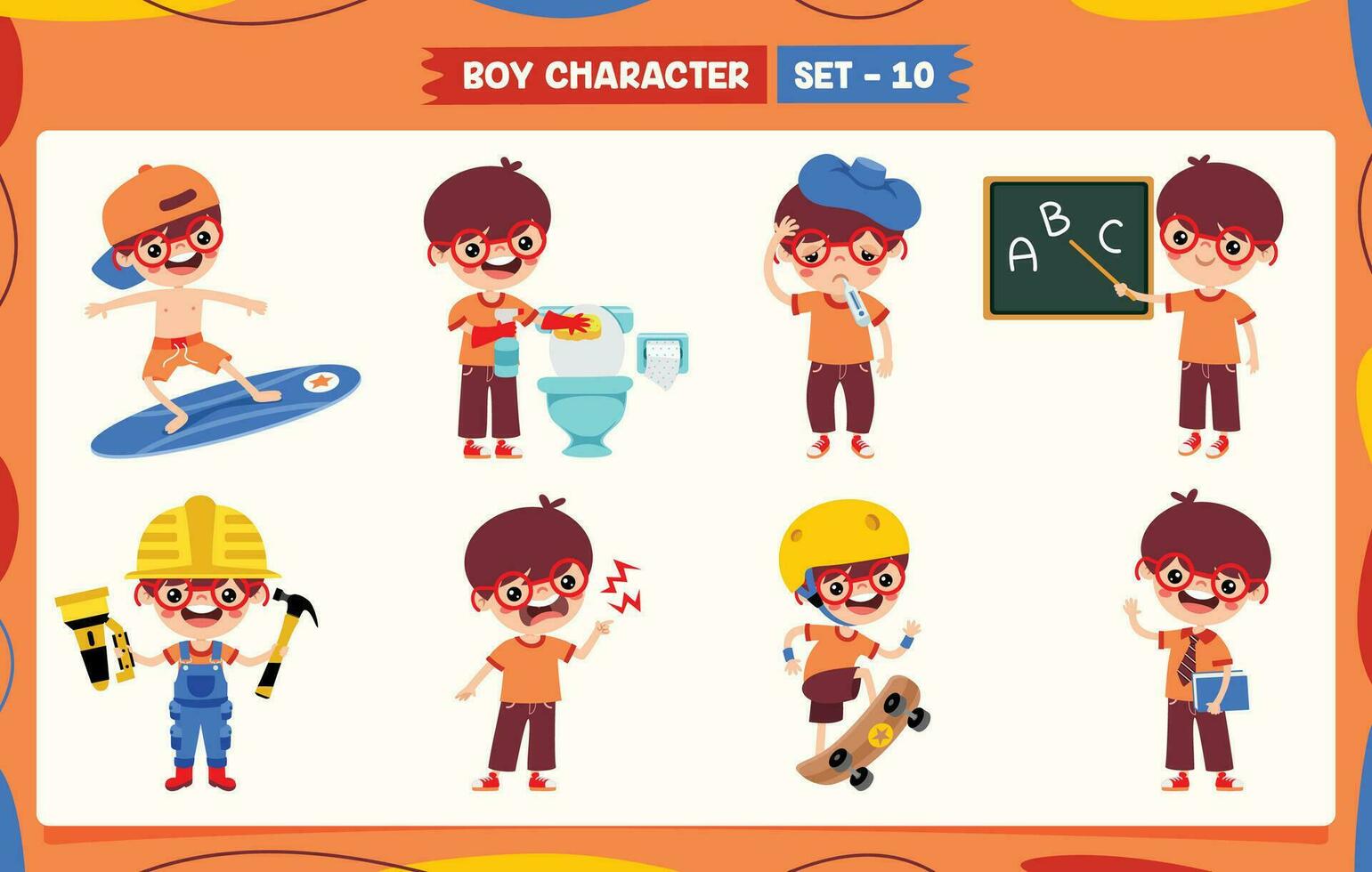 Cartoon Boy Doing Various Activities vector