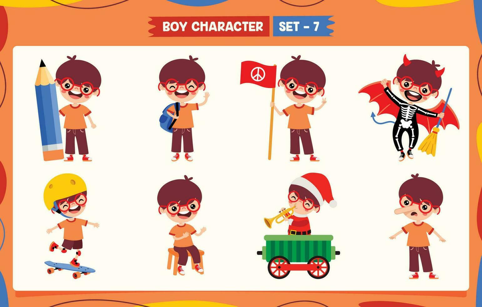 Cartoon Boy Doing Various Activities vector