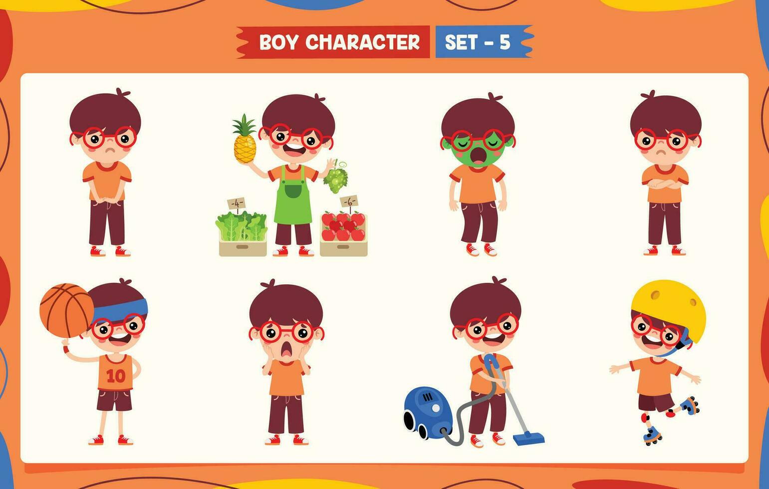 Cartoon Boy Doing Various Activities vector