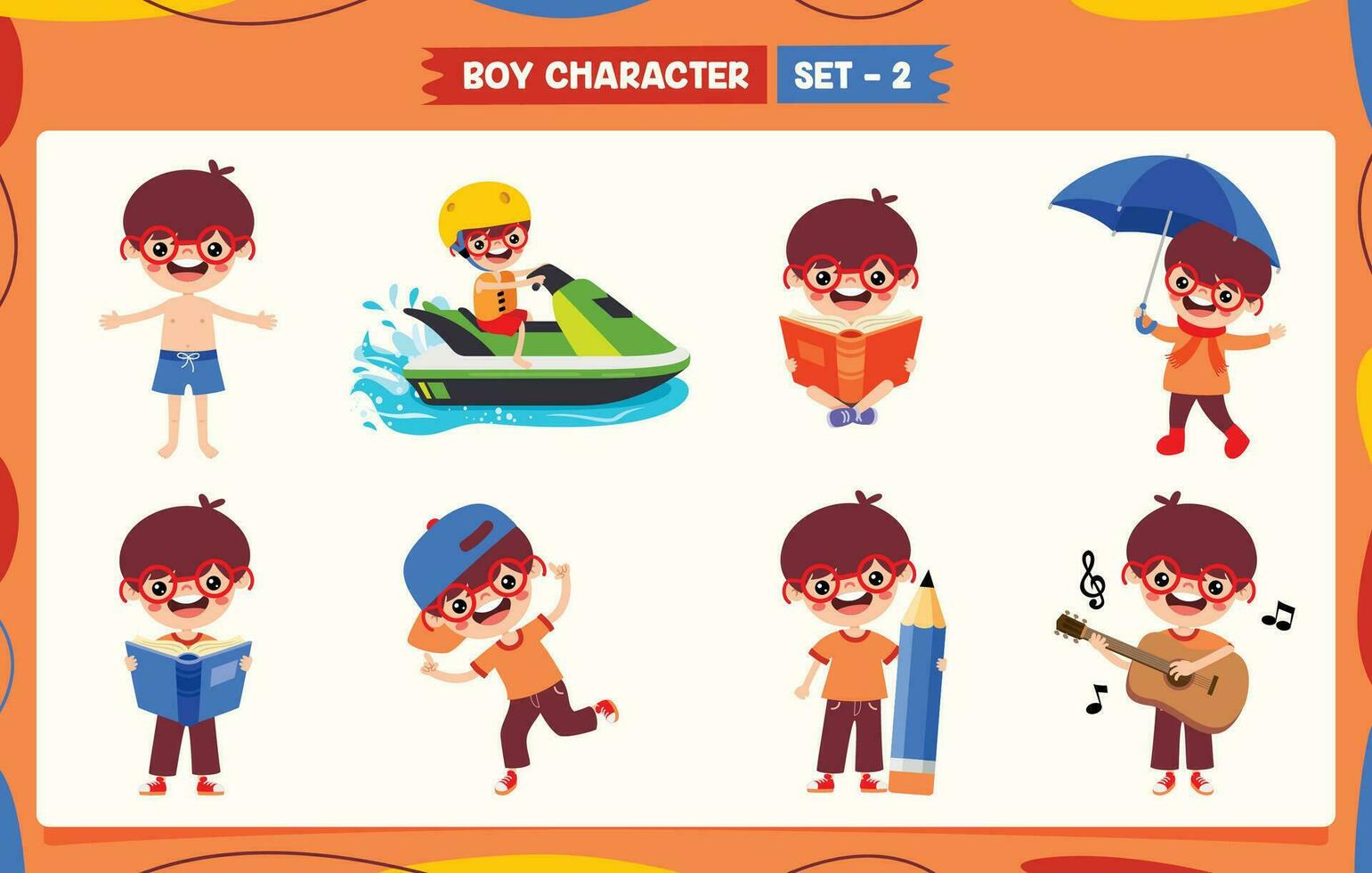 Cartoon Boy Doing Various Activities vector