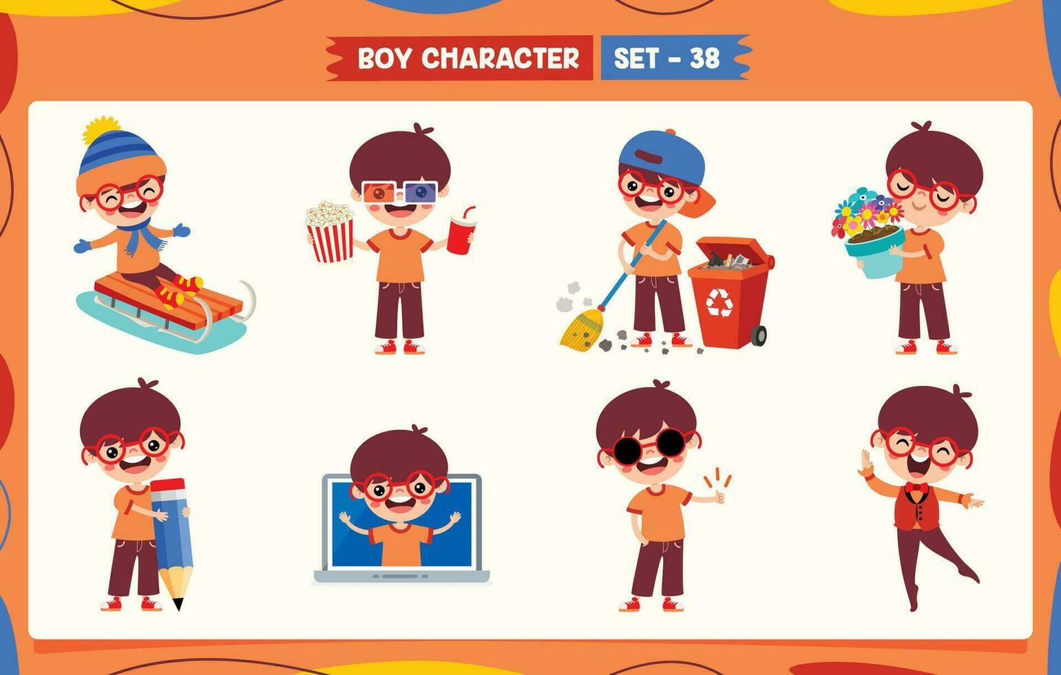 Cartoon Boy Doing Various Activities vector