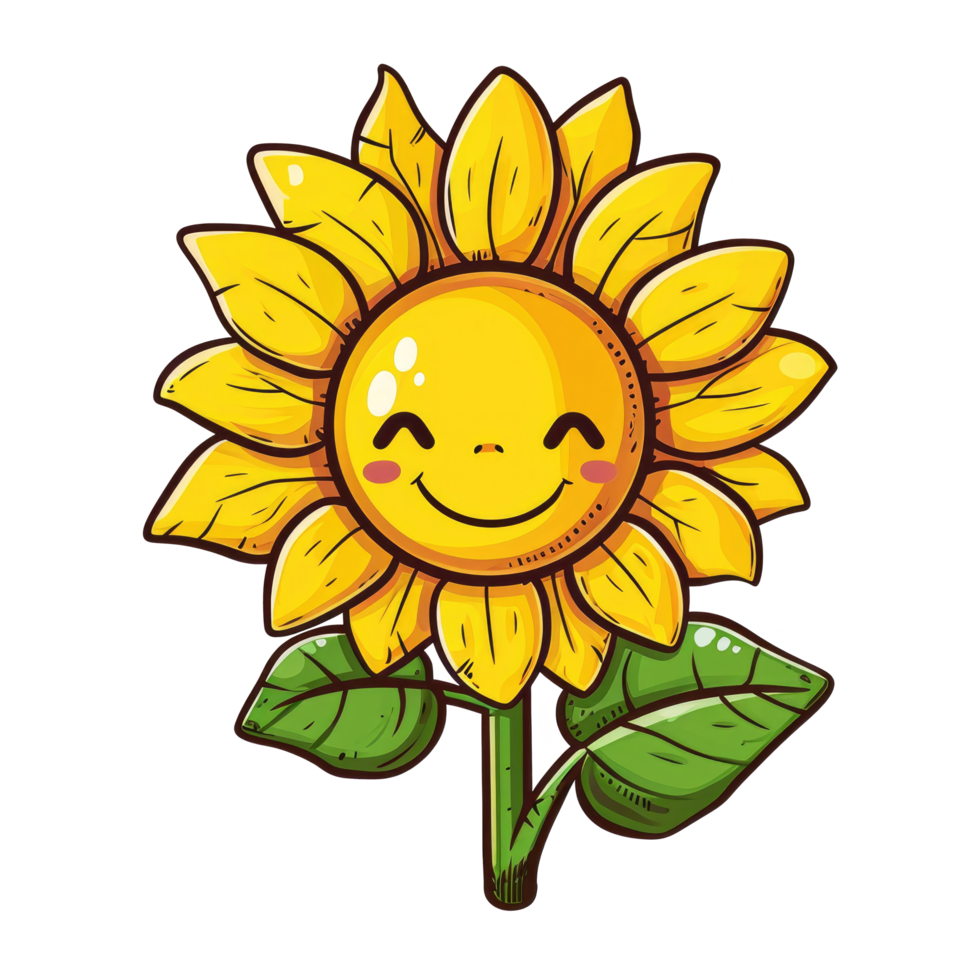 ai généré tournesol mignonne dessin animé personnage icône. illustration png