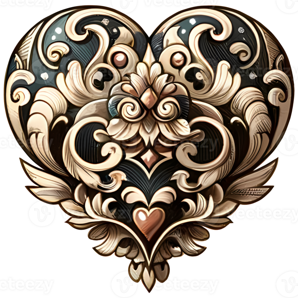 AI generated Vector heart-shaped ornament in Victorian style png