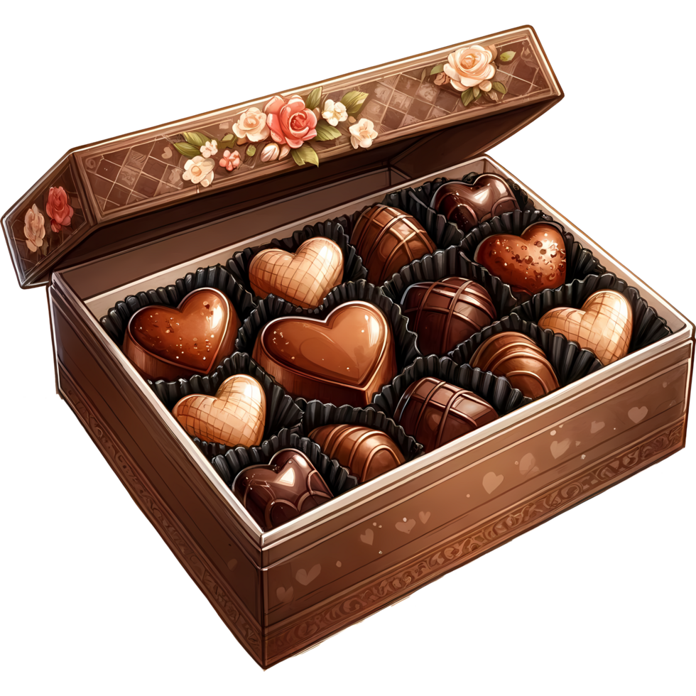 AI generated Valentine's day chocolate box with heart shaped candies png