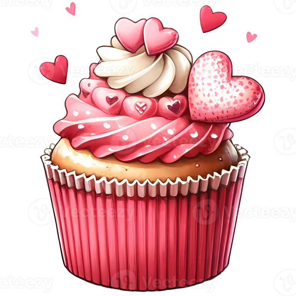 AI generated Illustration of a cupcake with hearts for Valentine's Day greeting card png