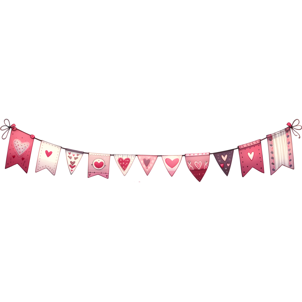 AI generated Valentine's day banner with hearts and garlands png