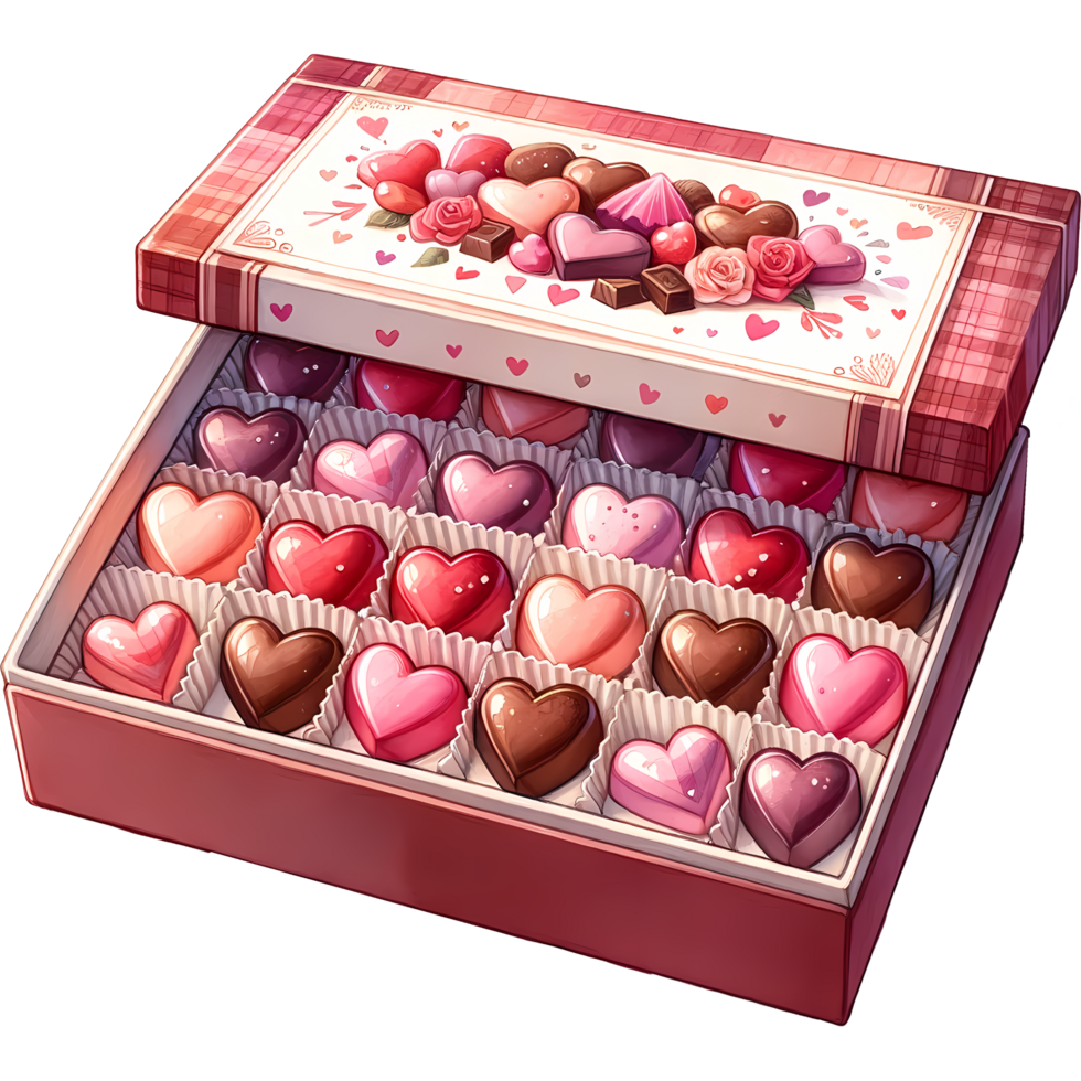 AI generated Valentine's day chocolate box with heart shaped candies png