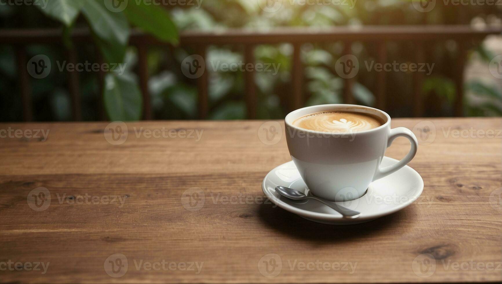 Coffee cup on wooden table in coffee shop, stock photo AI generate