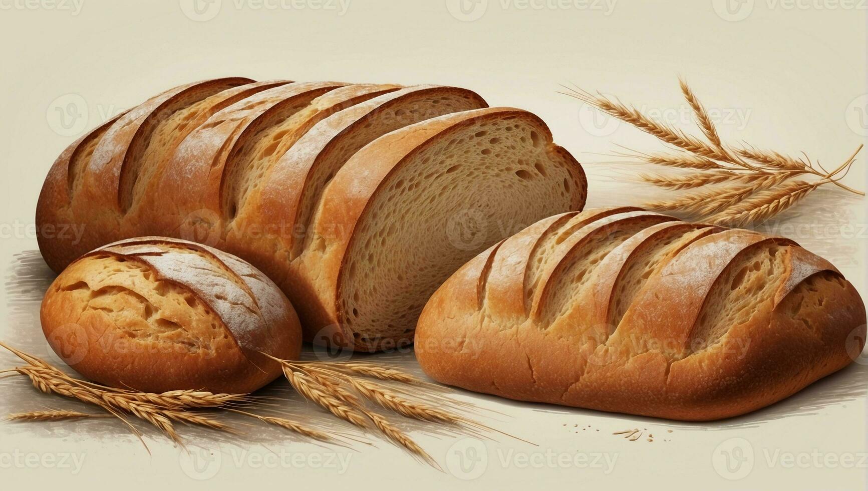 AI generated a painting of bread and wheat photo