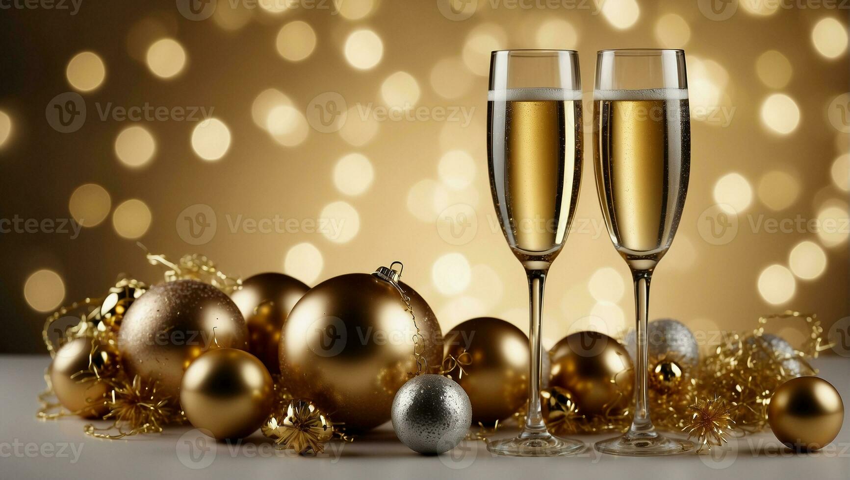 AI generated two glasses of champagne and bottle photo