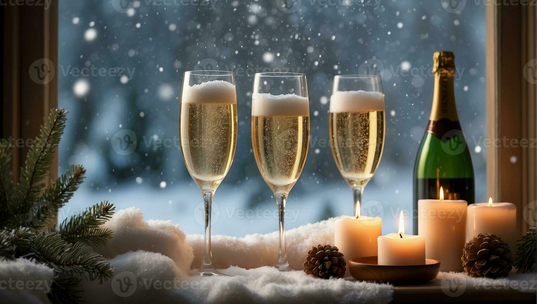 AI generated christmas still life with champagne photo